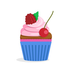 Cupcake with pink sweet cream