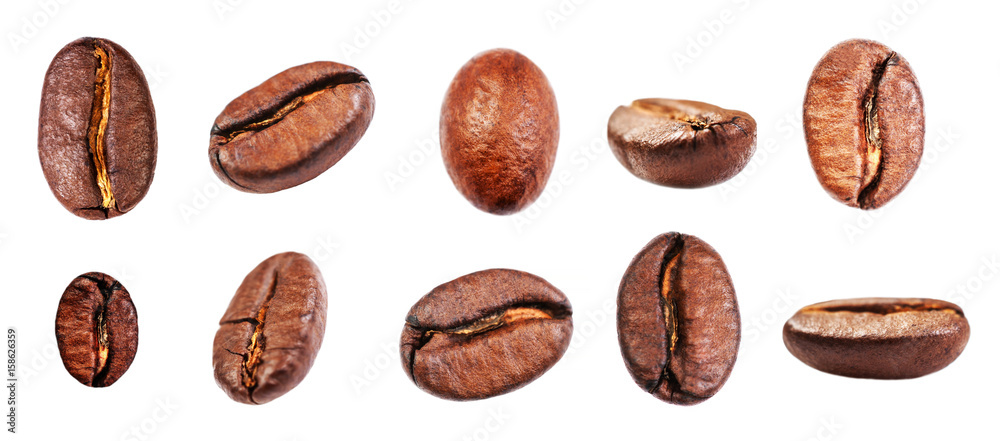 Aufkleber coffee beans set isolated on white background, closeup, macro .