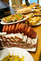 Spanish fingerfood and tapas set on bar counter
