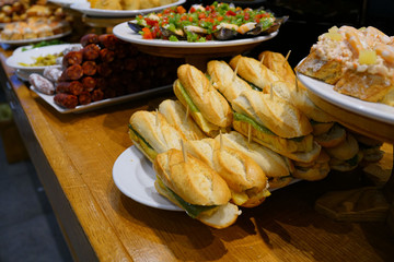 Spanish fingerfood and tapas set on bar counter