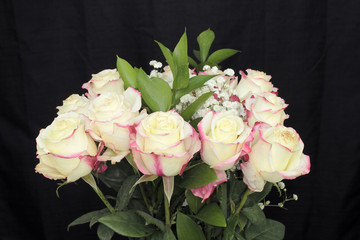 Creamy White Pink Roses Bouquet