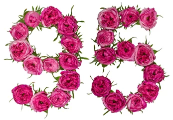 Fototapete Blumen Arabische Zahl 95, 95, aus roten Rosenblüten, isoliert auf weißem Hintergrund