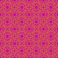 Celtic seamless pattern in Medieval style. Golden tangle on purple background. Endless repeat backdrop, texture, wallpaper. Stock vector