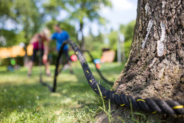 Rope fitness training in a park