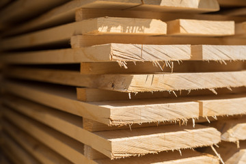 Wooden boards in a sawmill