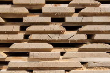 Wooden boards in a sawmill
