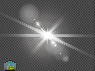 Vector transparent sunlight special lens flare light effect. Sun flash with rays and spotlight on transparent background
