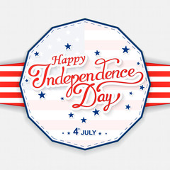 USA Happy Independence day lettering greeting card. Vector illustration with flag, balloon, star for congratulation american