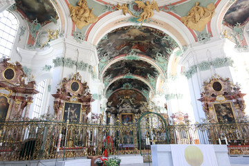 St. Gallen cathedral interior. Swiss landmark - May 27, 2017 :St. Gallen cathedral During the high season of Switzerland, so many tourists travel a lot. To find the beauty.