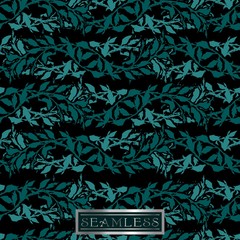 Fototapeta na wymiar Seamless texture with interwoven green branches on a black background (elf style)