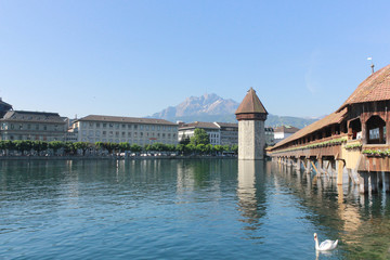 Fototapeta premium Historic city center of Lucerne with famous Chapel Bridge
