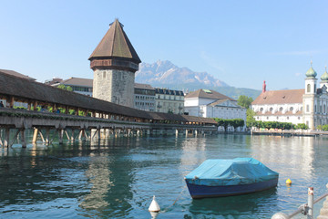 Historic city center of Lucerne with famous Chapel Bridge