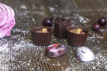 Chocolate sweets and marshmallows