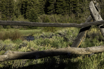 Wooden Fence by mountain stream