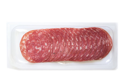 Pack of circlar shaped sliced sausage for sandwich