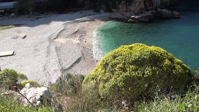 Empty pebble beach, top view