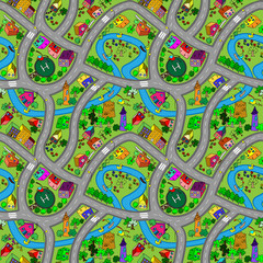 Vector seamless background with cartoon roads and cars. - 158637995