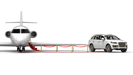 Rich man vehicles painted in white  / 3D render image representing a rich man transportation vehicles painted in white isolated on white background 