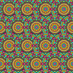 Hand drawn oriental ornamental ethnic lace round mandala seamless pattern background