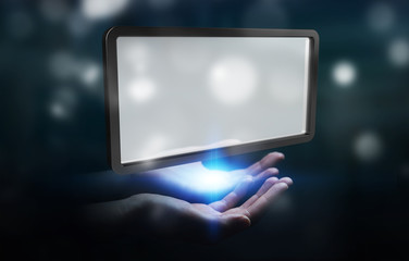 Businesswoman using digital screens tablet 3D rendering
