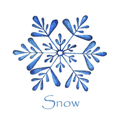 Isolated watercolor snowflake on white background with lettering 