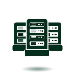 Network servers in data center icon. Flat design style.