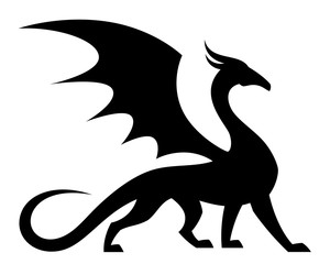 Obraz premium Black winged dragon on a white background
