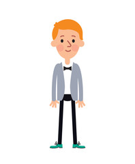 Cartoon style boy wearing suit. Vector illustration.