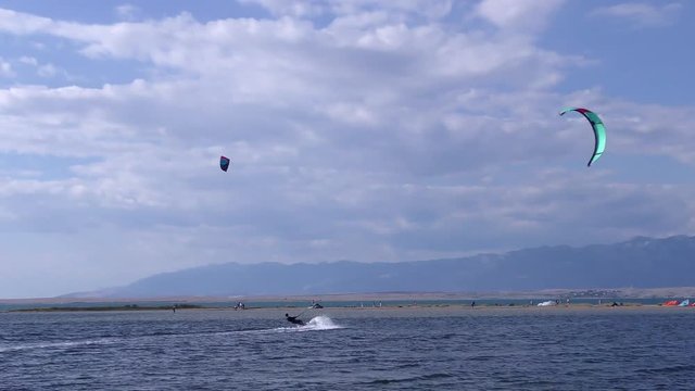 Kiteboarding Kitesurfing Extreme Sport in Nin Croatia, 4K video