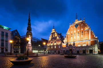 House of the Blackheads at night, Riga