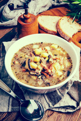 Sour rye soup. Instagram style filtred image.