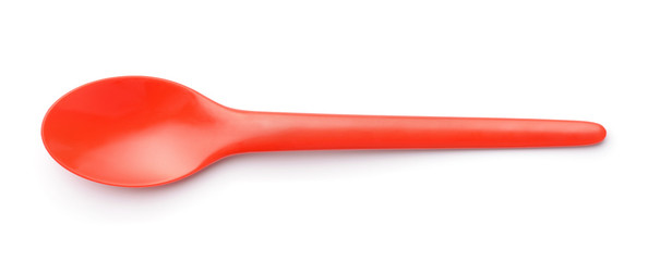 Top view of red plastic spoon