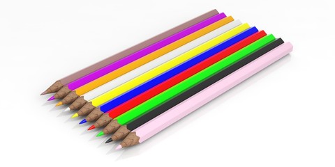 Colored pencils on white background. 3d illustration