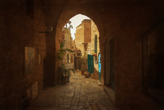 Narrow street in Old Jaffa, Israel