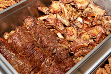 Gegrilltes und gebratenes Fleisch für Buffet Service, Nahaufnahme