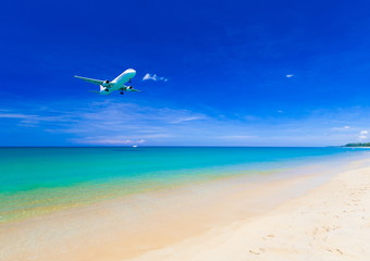 Fototapeta na wymiar Thailand. Sea background. Mai Khao aircraft over water