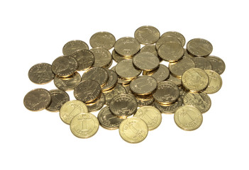 Hryvnia coins on a white background