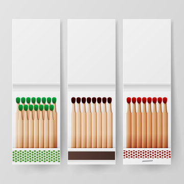 Book Of Matches Vector. Top View Closed Opened Blank. For Adding Your Packing Design And Advertising. Realistic Illustration