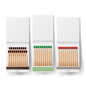 Book Of Matches Vector. Top View Closed Opened Blank. White Blank Matchbooks. Realistic Illustration