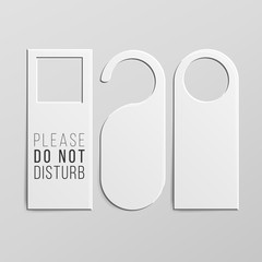 Door Handle Lock Hangers Set. Realistic Mock Up. Do Not Disturb. Vector Illustration