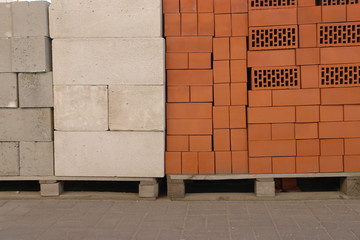 Clay brown bricks on construction market