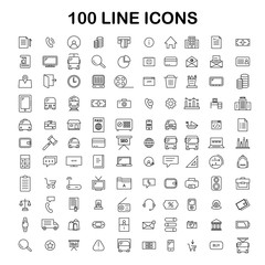 100 line icon set. Trendy thin and simple icons for Web and Mobile. Light version