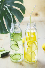 Sassy diet water. Detox drink.  Fresh cold water with lemon and cucumber.