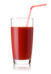 Tall glass of tomato juice with a red straw