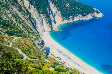 Fototapeta premium Aerial View of beautiful Myrtos Bay and Beach on Kefalonia Island, Greece