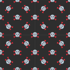 Grunge seamless pattern with skulls vector illustration human bone horror art dead face skeleton.