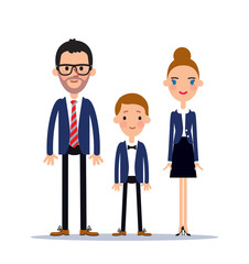 Mother, father and son wearing office style clothes. Vector illustration.