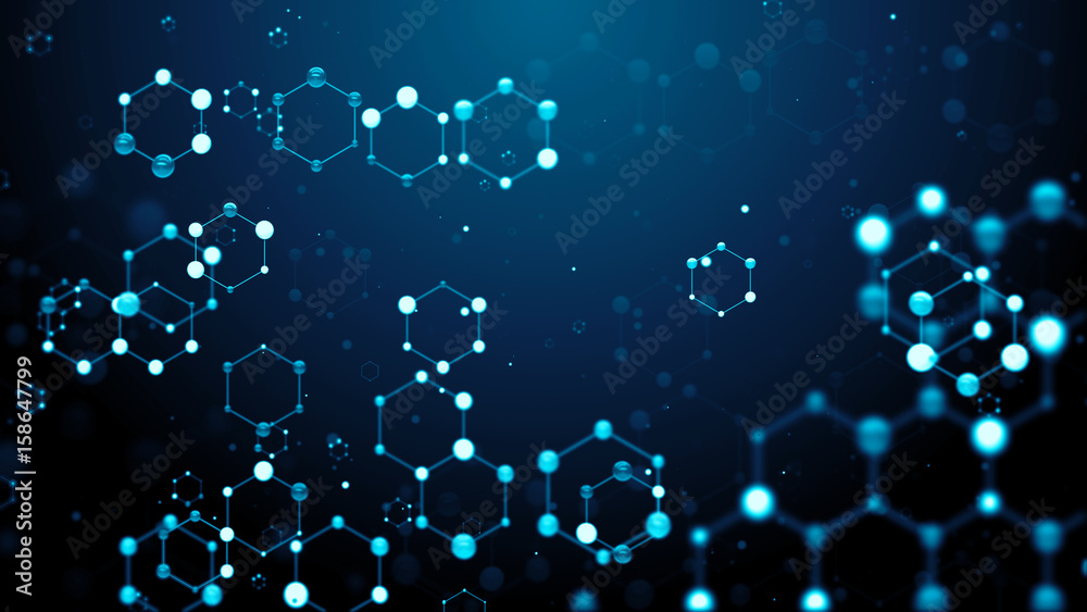 Poster 3d render of abstract atom array. science chemical background. atom connection concept. crystal cell
