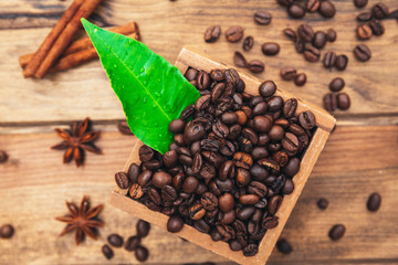 Coffee on wooden background