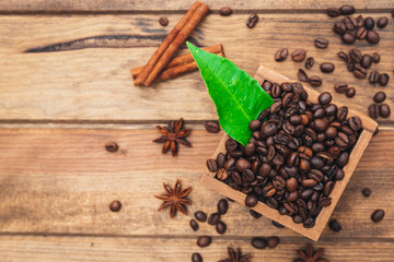 Coffee on wooden background